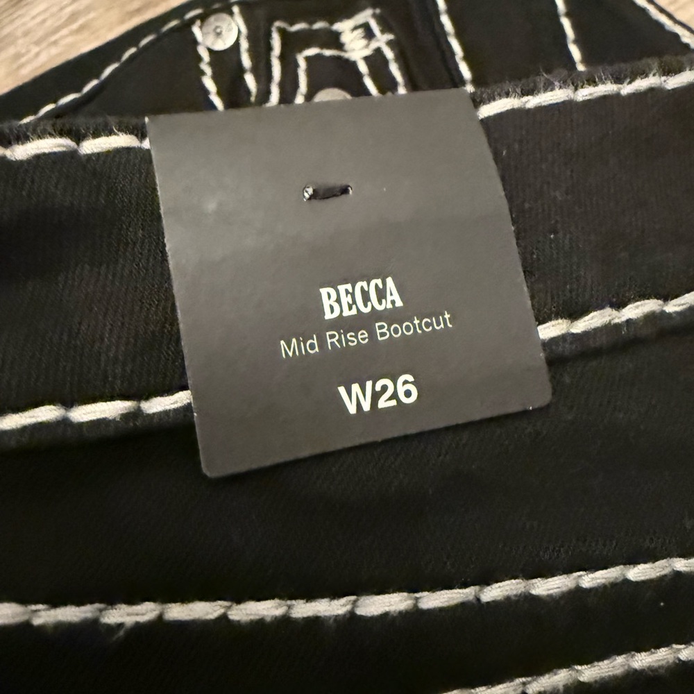 True Religion Black Boot Cut Jeans with White Stitching - Picture 3 of 5